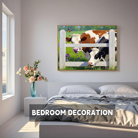 Farm Cow Adult Paint by Number Kits on Canvas. DIY Acrylic Oil Easy Painting by Numbers