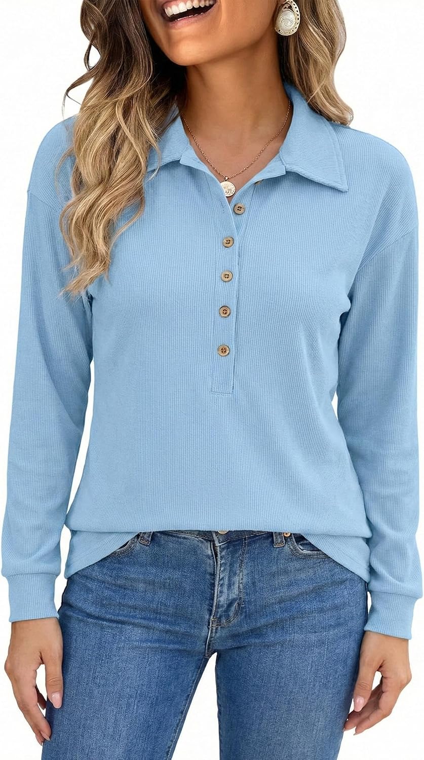 Womens Sweatshirt Casual Long Sleeve Lightweight Sweatshirts Button Loose Pullover Tunic Tops