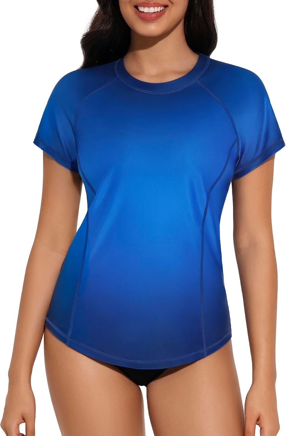 Women Short Sleeve UPF 50+ Round Neck Swimsuit Top Quick Dry White Only Swim Top