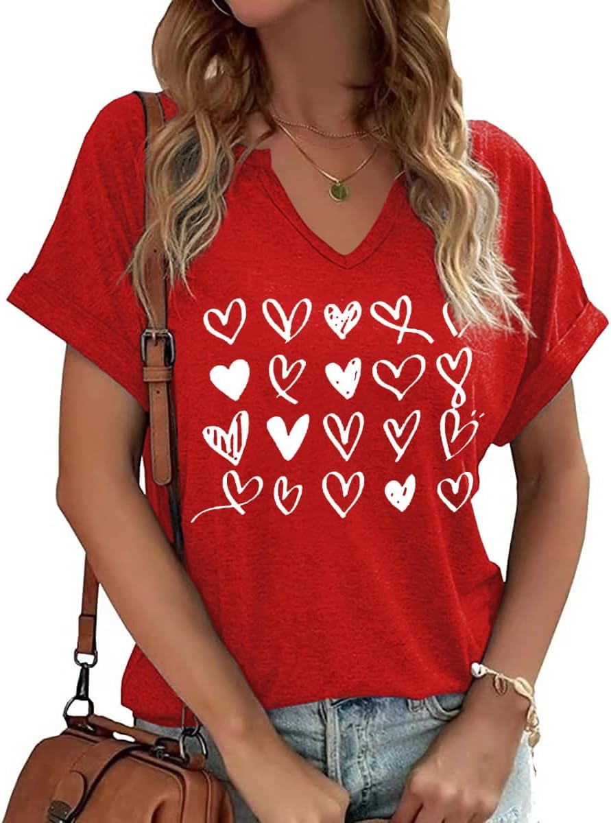 Womens Short Sleeve V Neck T-Shirts Love Heart Printed St. Patrick's Day Shirts Graphic Tees