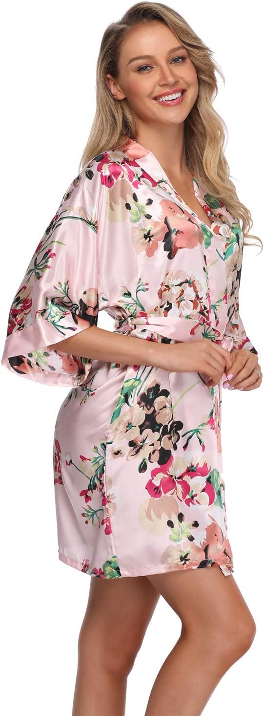 Women's Floral Satin Kimono Robes Short Bridesmaids Robes