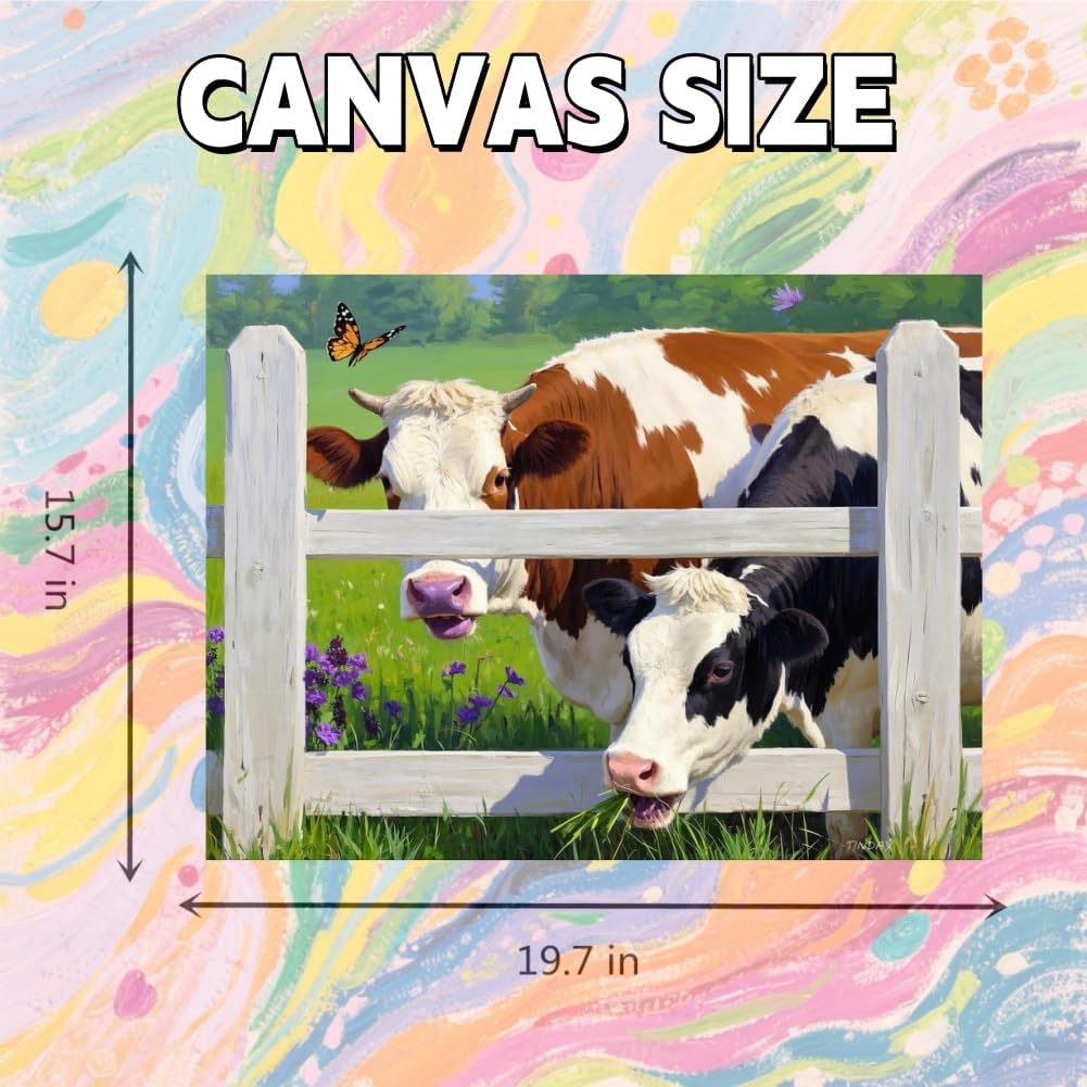 Farm Cow Adult Paint by Number Kits on Canvas. DIY Acrylic Oil Easy Painting by Numbers