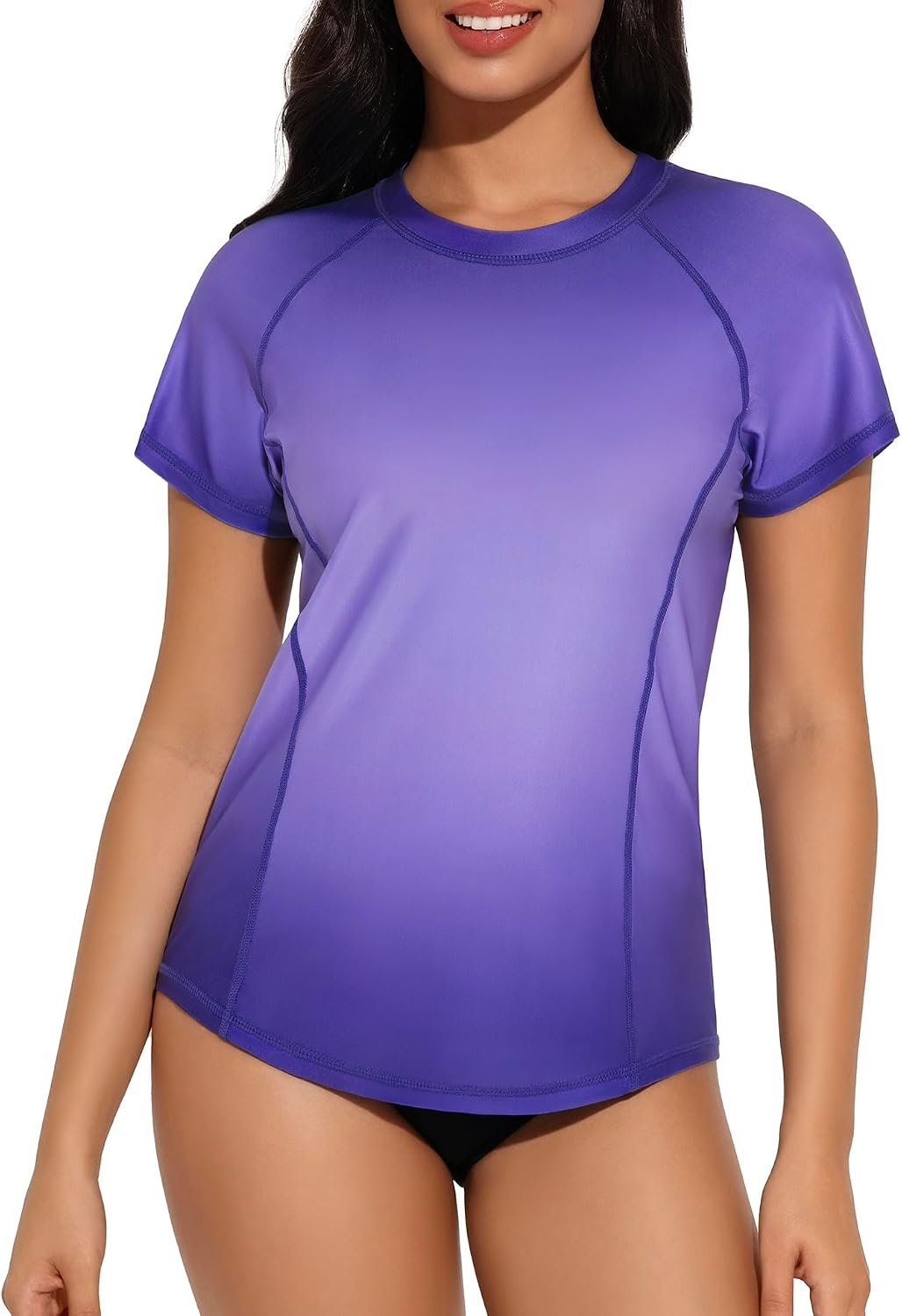 Women Short Sleeve UPF 50+ Round Neck Swimsuit Top Quick Dry White Only Swim Top