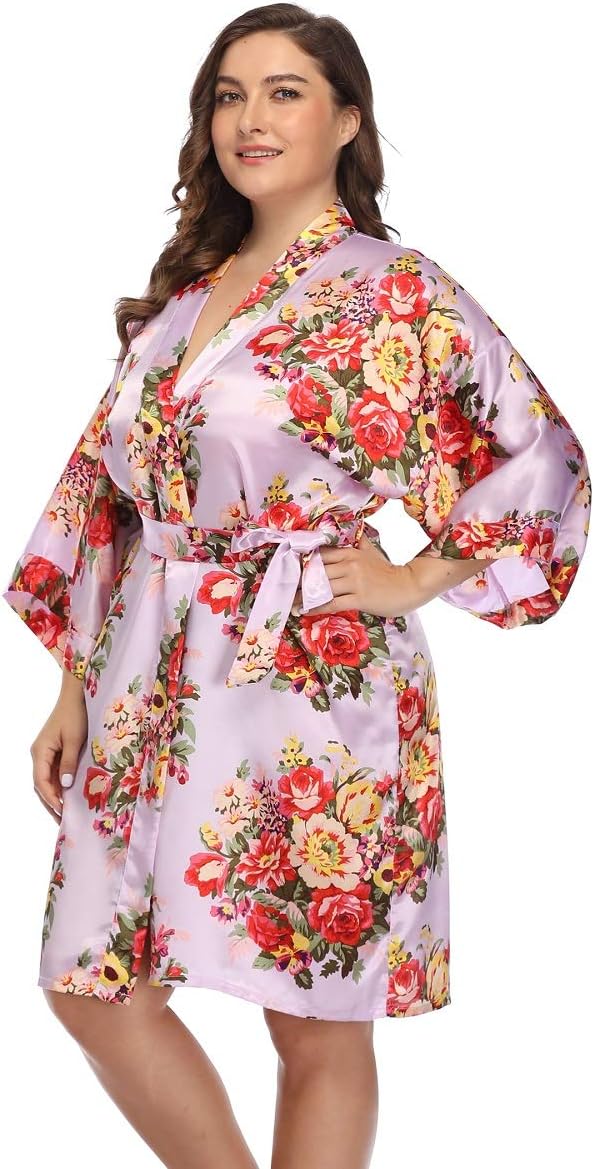 Women's Floral Satin Kimono Robes Short Bridesmaids Robes