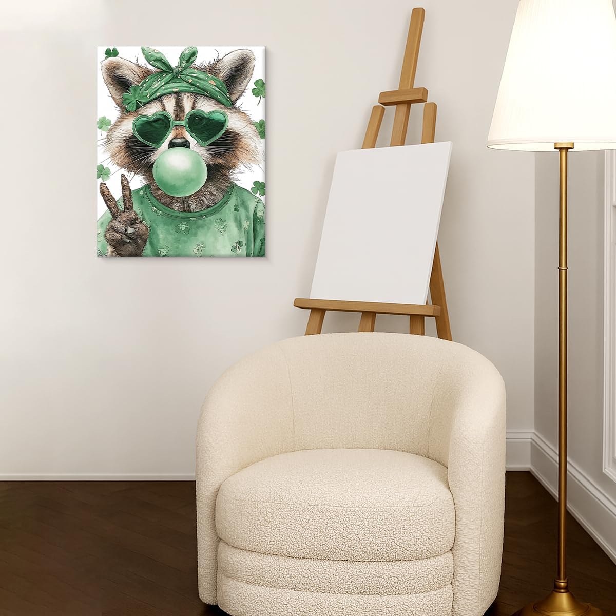 Raccoon St. Patrick's Day Wall Art Print Clover Raccoon Poster Picture Irish Green Wall Decor