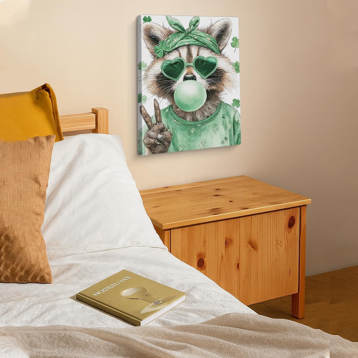 Raccoon St. Patrick's Day Wall Art Print Clover Raccoon Poster Picture Irish Green Wall Decor