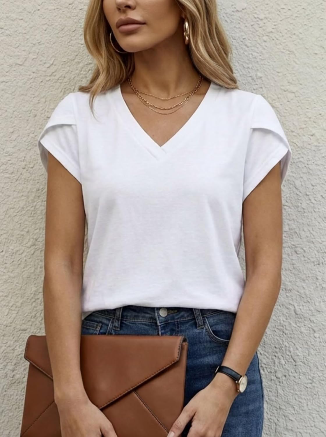 Women Petal Sleeve Summer Tops Capsule Wardrobe Essentials Dressy Casual Blouse