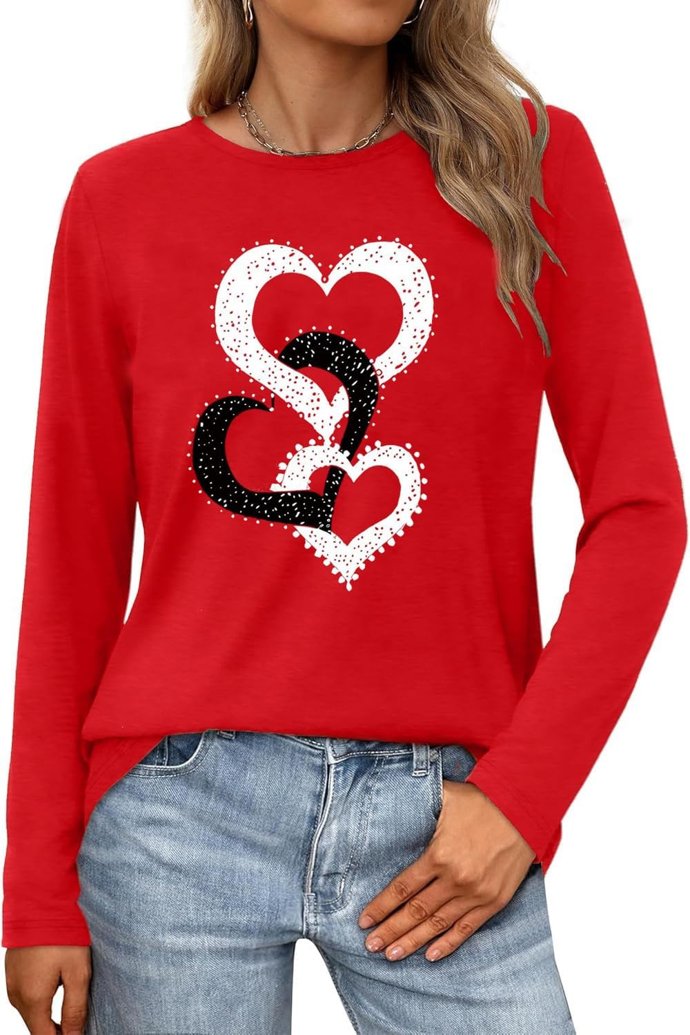 Women Love Heart Casual Funny Long Sleeve Tee Tops