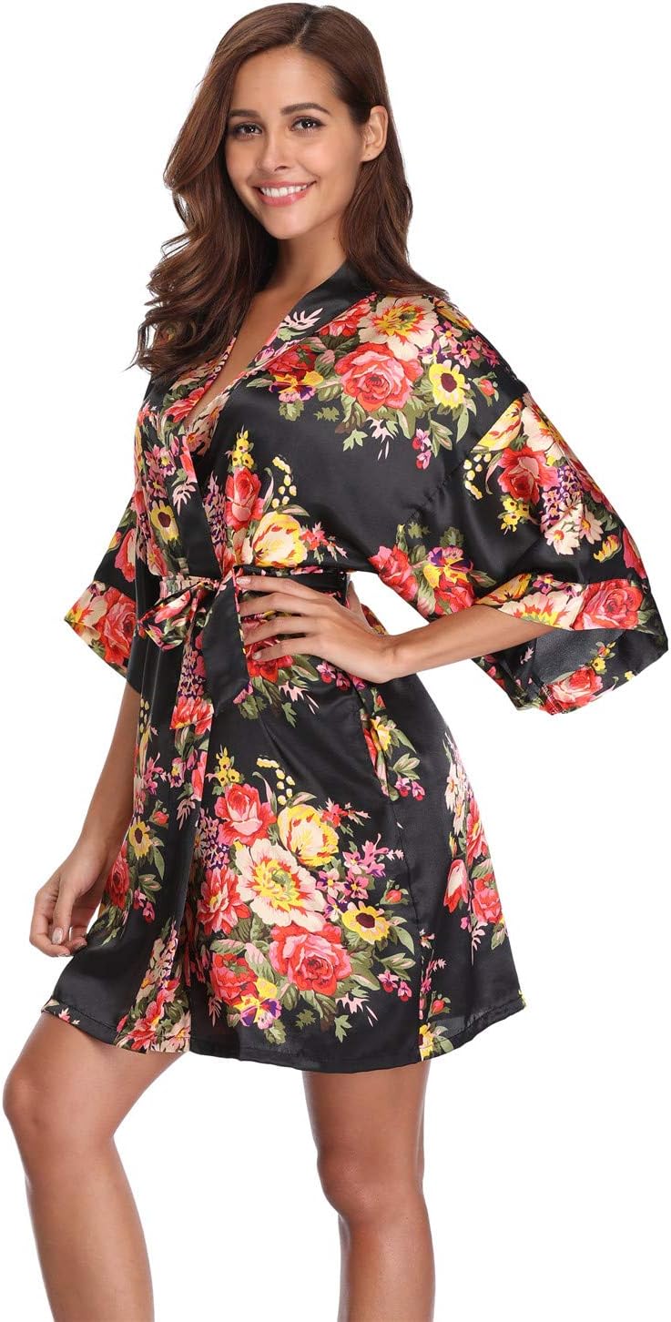 Women's Floral Satin Kimono Robes Short Bridesmaids Robes