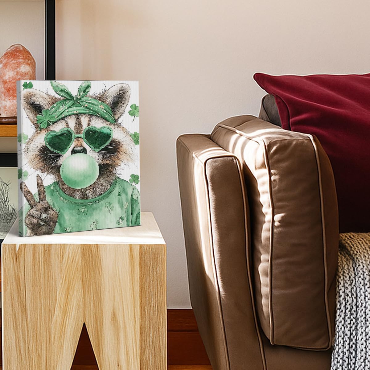 Raccoon St. Patrick's Day Wall Art Print Clover Raccoon Poster Picture Irish Green Wall Decor