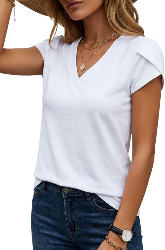 Women Petal Sleeve Summer Tops Capsule Wardrobe Essentials Dressy Casual Blouse