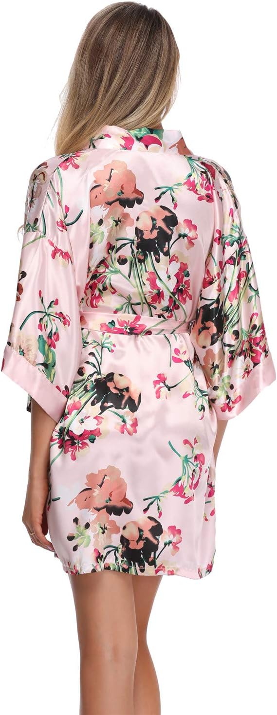 Women's Floral Satin Kimono Robes Short Bridesmaids Robes