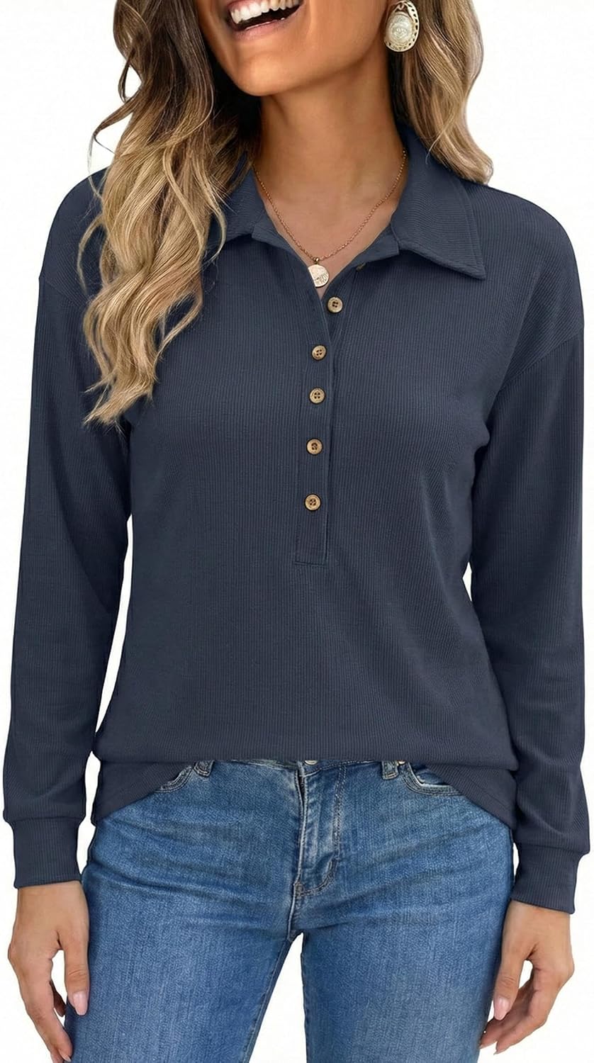 Womens Sweatshirt Casual Long Sleeve Lightweight Sweatshirts Button Loose Pullover Tunic Tops