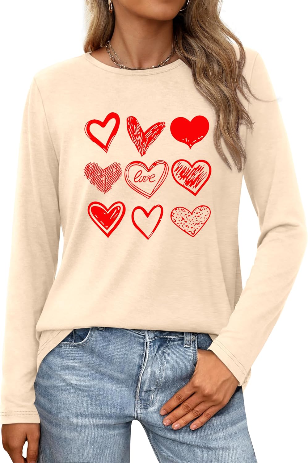 Women Love Heart Casual Funny Long Sleeve Tee Tops