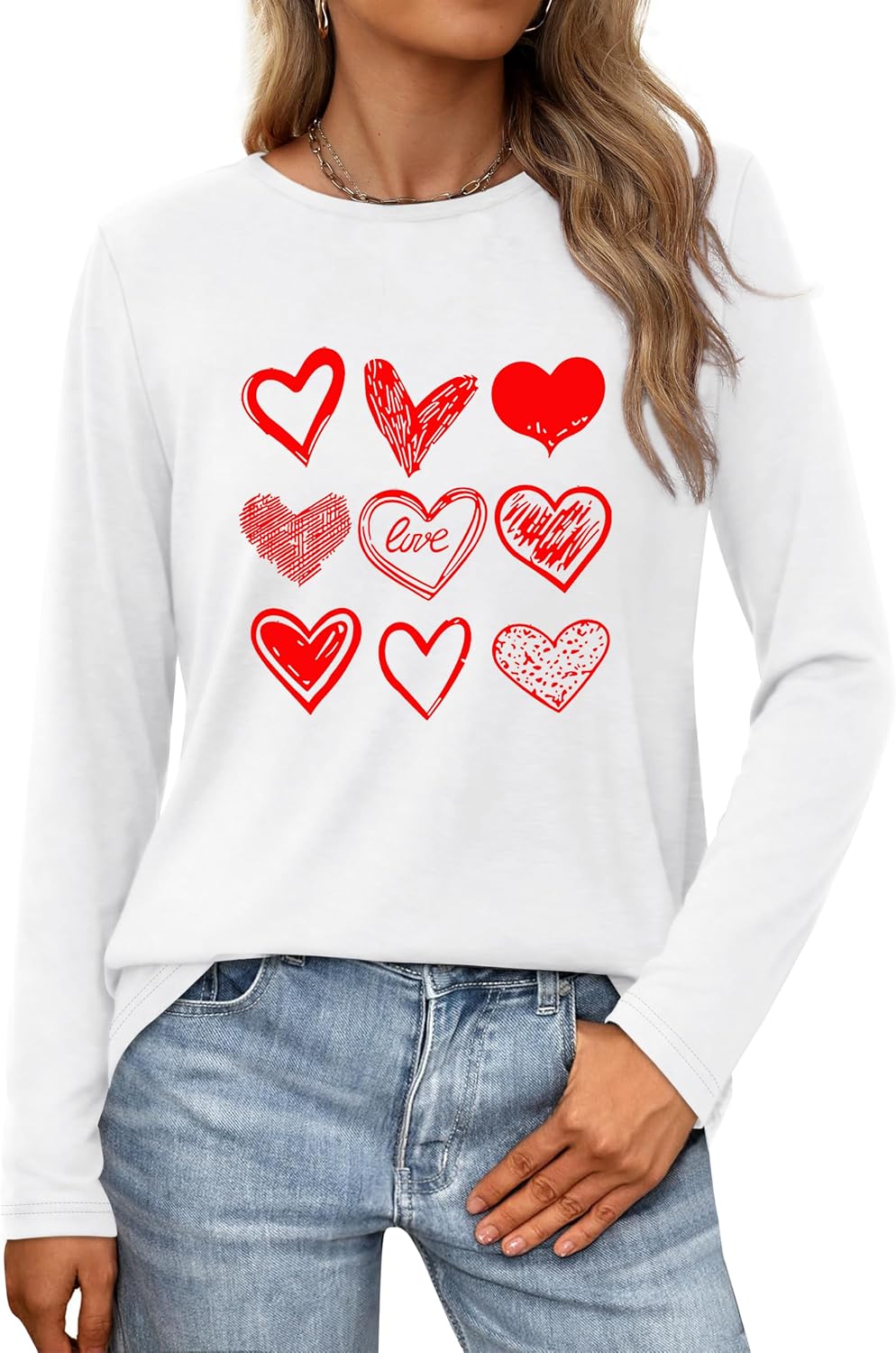 Women Love Heart Casual Funny Long Sleeve Tee Tops