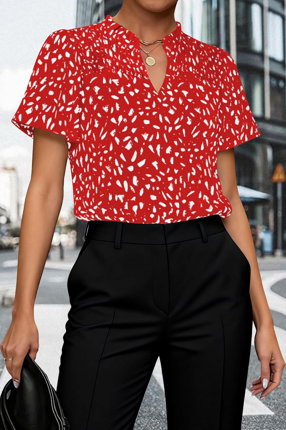 Ladies Short Sleeve Tops V Neck Bohemian Blouses Summer Floral Print Shirts