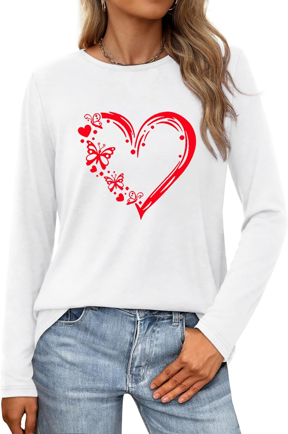 Women Love Heart Casual Funny Long Sleeve Tee Tops