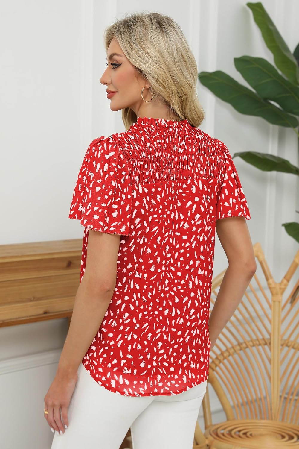 Ladies Short Sleeve Tops V Neck Bohemian Blouses Summer Floral Print Shirts