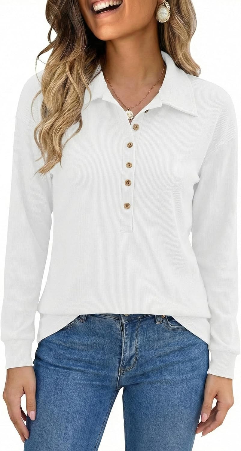 Womens Sweatshirt Casual Long Sleeve Lightweight Sweatshirts Button Loose Pullover Tunic Tops