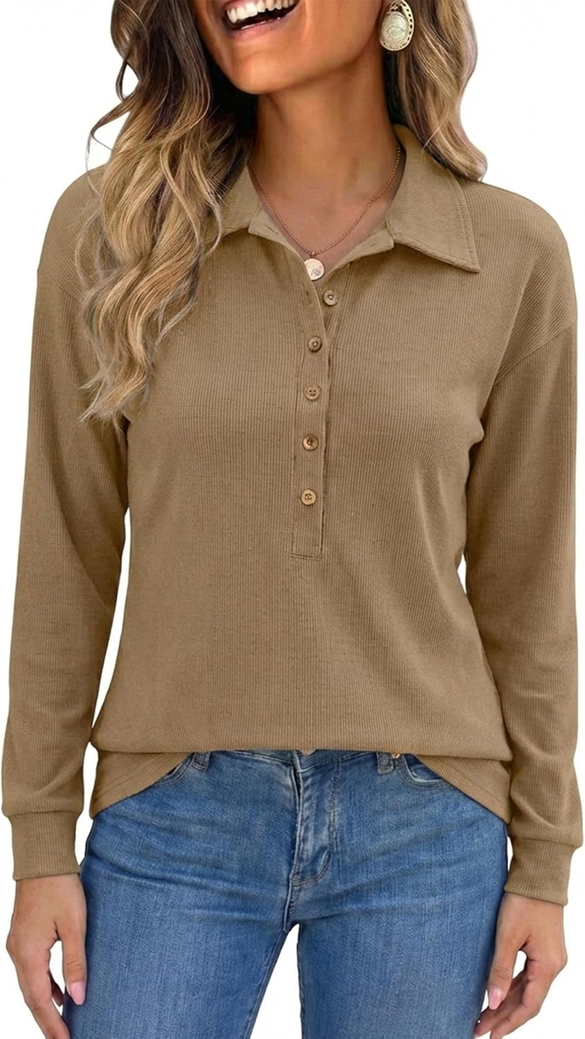 Womens Sweatshirt Casual Long Sleeve Lightweight Sweatshirts Button Loose Pullover Tunic Tops