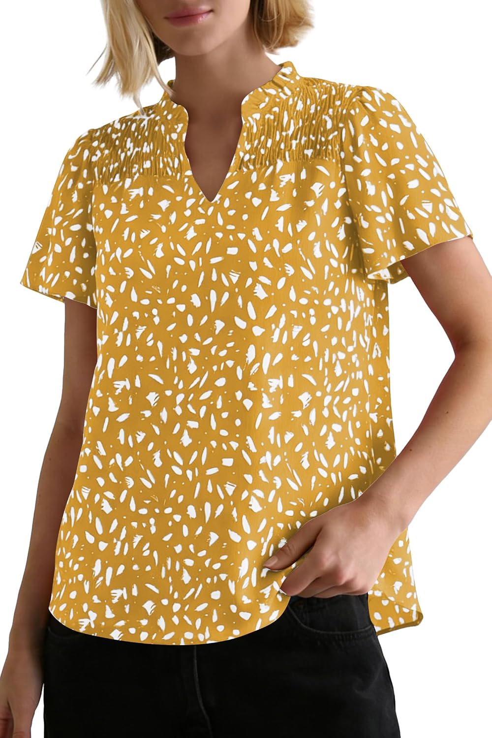 Ladies Short Sleeve Tops V Neck Bohemian Blouses Summer Floral Print Shirts