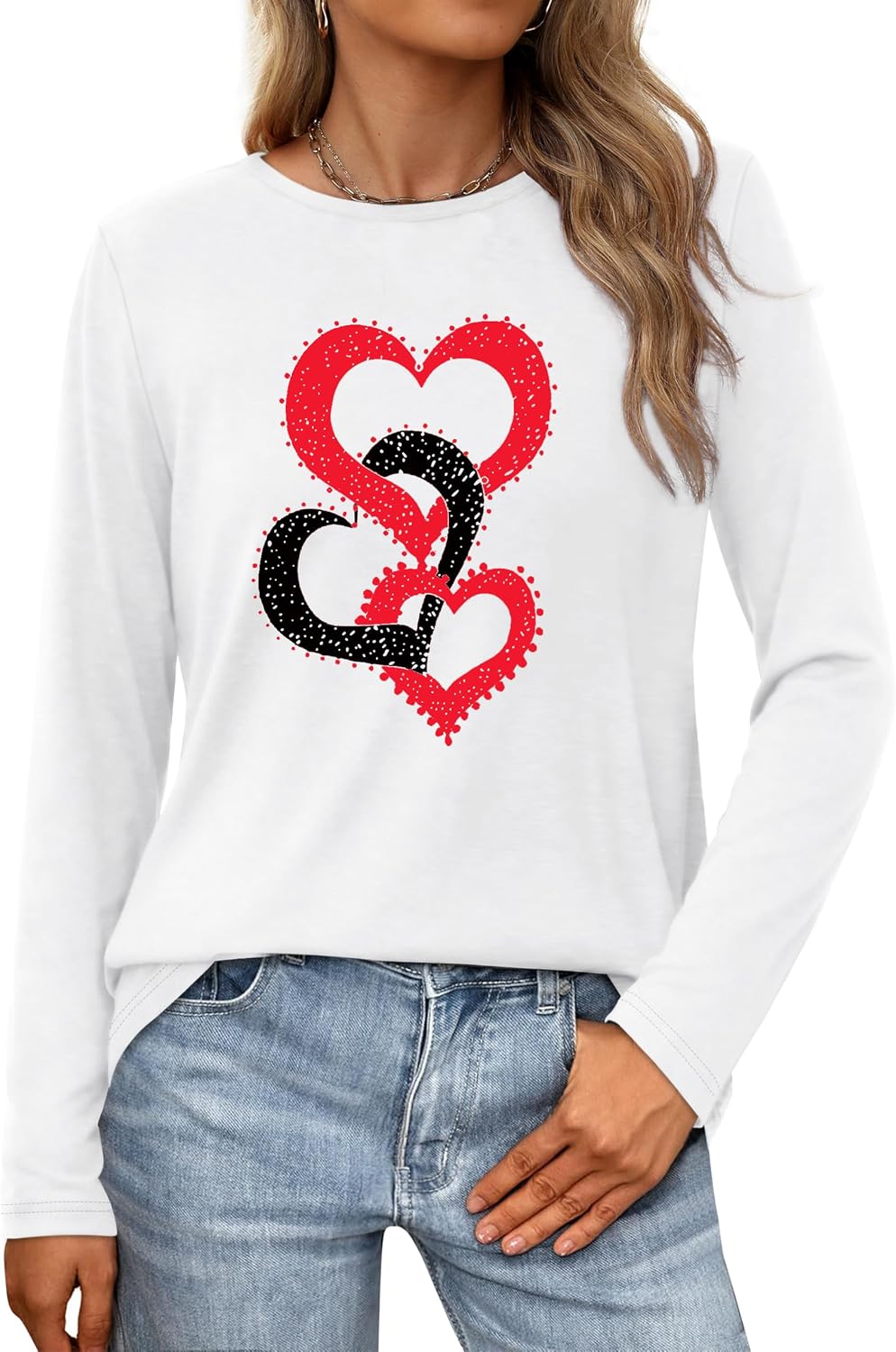 Women Love Heart Casual Funny Long Sleeve Tee Tops