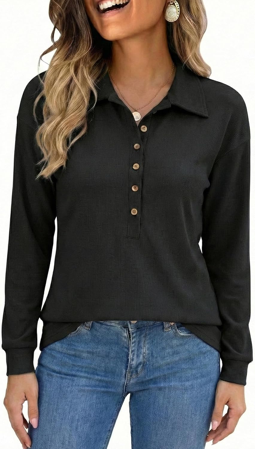Womens Sweatshirt Casual Long Sleeve Lightweight Sweatshirts Button Loose Pullover Tunic Tops